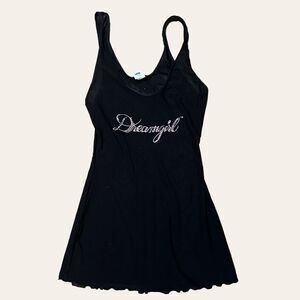 Micro Mesh Dream Girl Rhinestone Black Tank Top